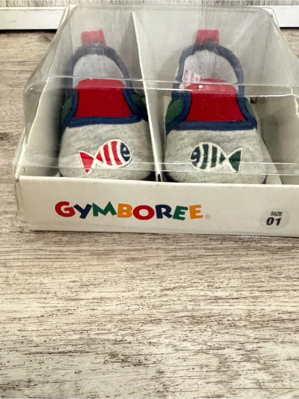 VTG 90s Gymboree Baby Crib Shoes Soft Sole Infant Rainbow Tag Boys NEW 3-6 Month